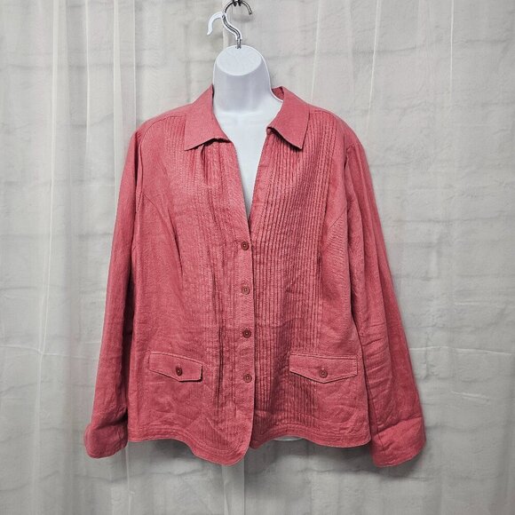 Jones New York Pink Linen Blouse Pintuck Boho Shacket 20W - Picture 1 of 13